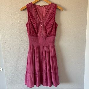 Kings Road Pink Sleeveless Mini Dress Smocked Waist Lace Detail Size Medium